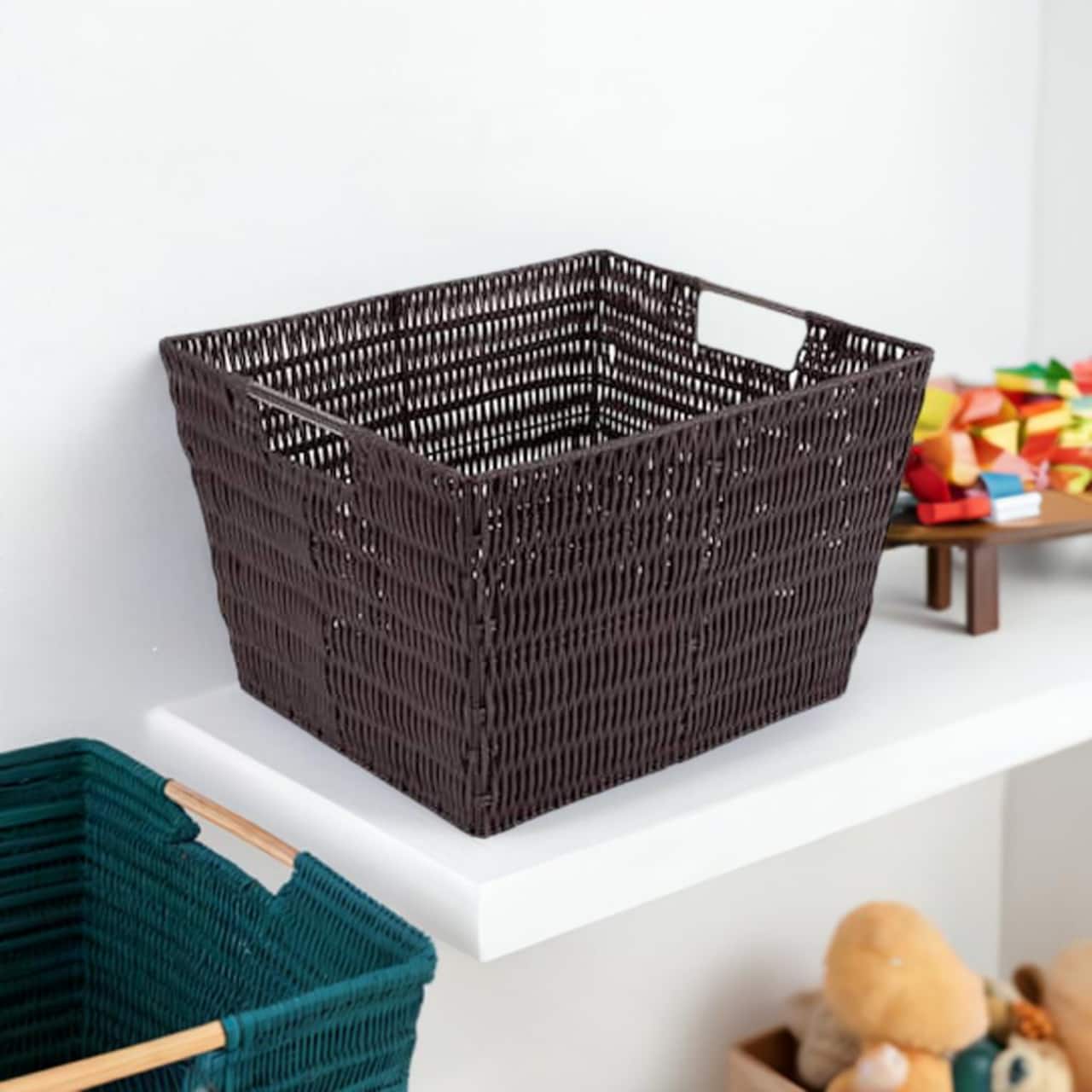 Simplify Large Chocolate Rattan Storage Basket